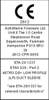 CE ETA Label Astro DS Low Profile Duct Sleeve